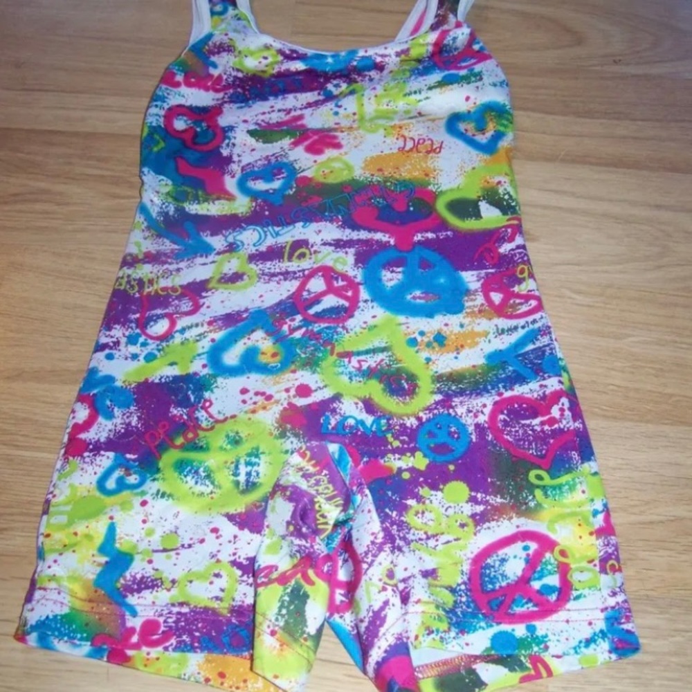 Size XS Future Star Capezio Tie Dye Gymnastics Unitard Leotard Peace Signs Dance